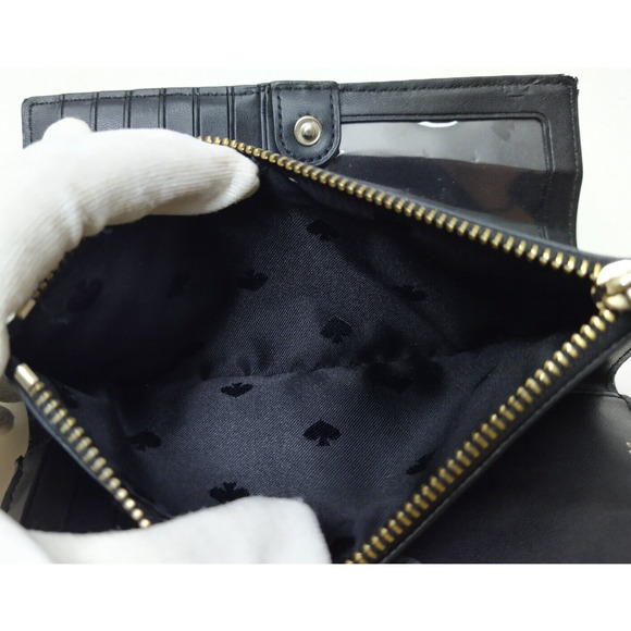 Kate Spade New York Black Pebbled Leather Credit Card ID Window Bifold Wallet - Picture 11 of 12